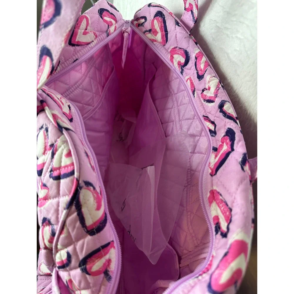 NWT Vera Bradley Baby Bag Quilted Cotton Diaper Bag Lavender Pink Painted Hearts